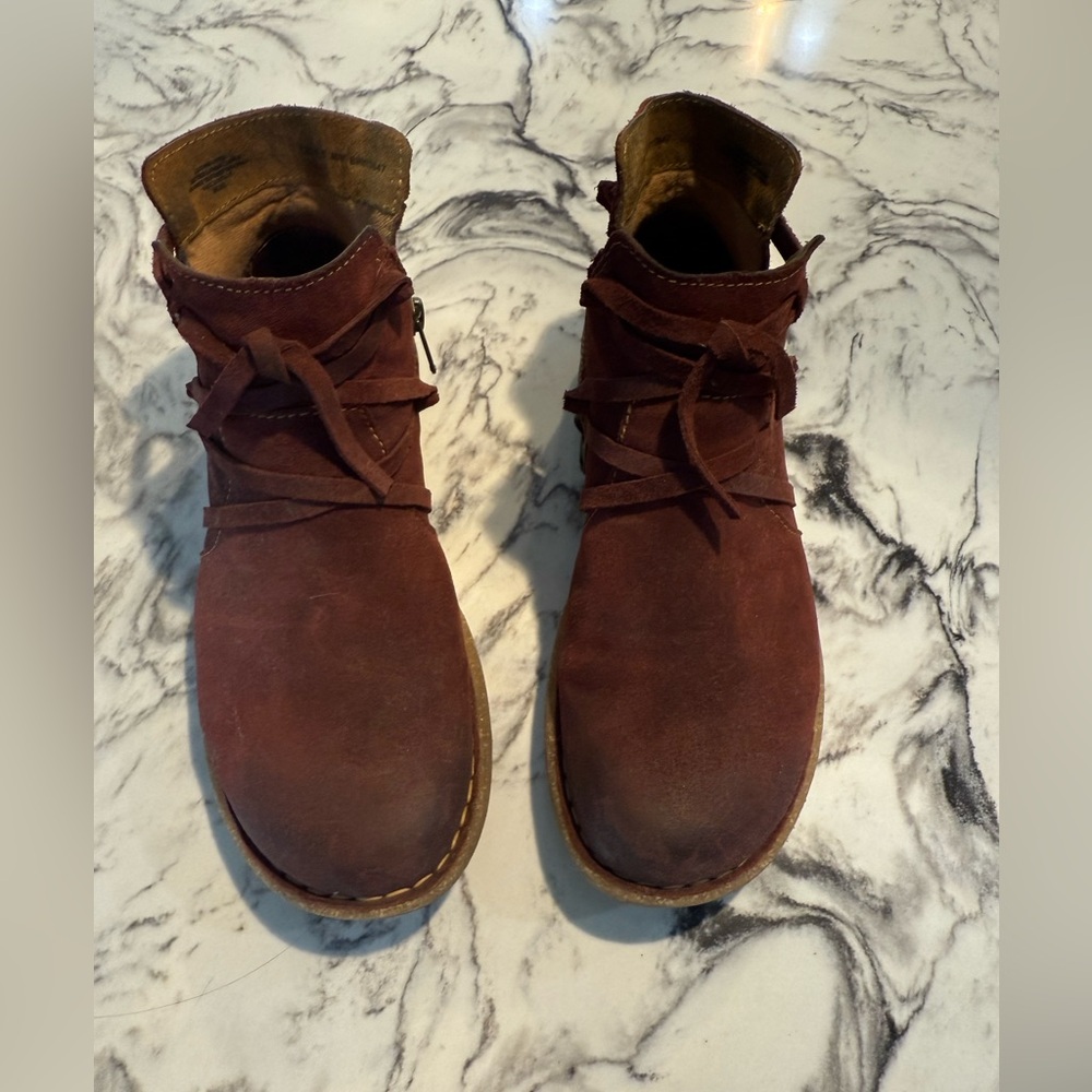 Born Rustic Red Ankle Boots with Wraparound Laces